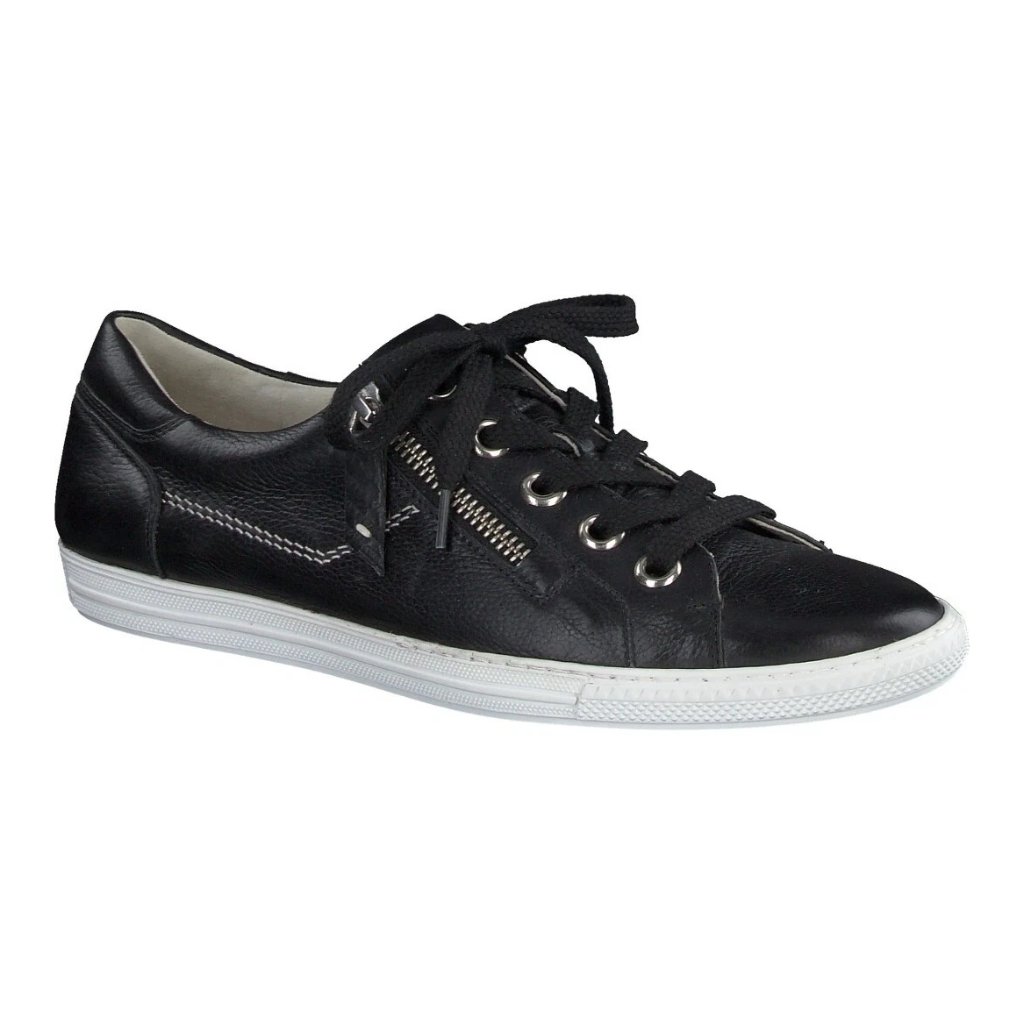 $480 Paul Green Addie Zip Lace Up Sneaker Black Leather 9 Us (Te11)